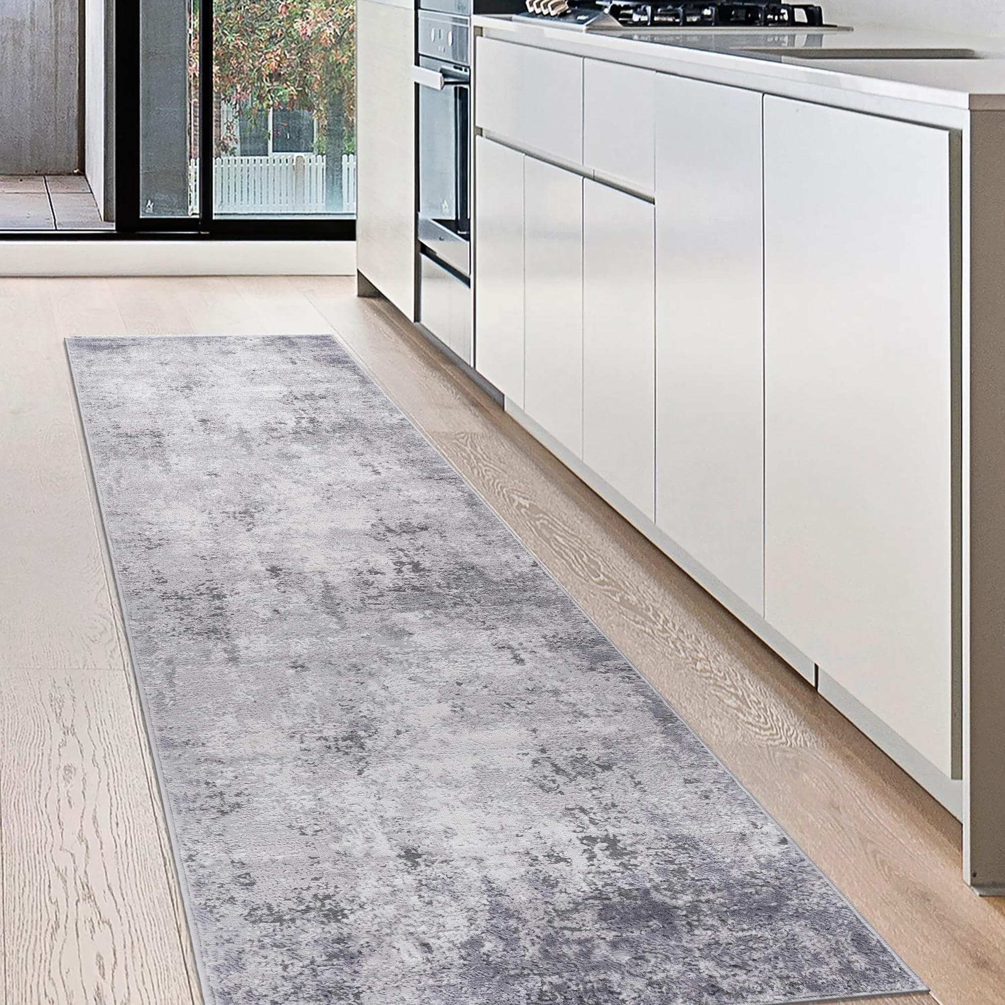 Roomfitters 2X8 Machine Washable Boho Vintage Area Rug Non Slip Pet Friendly Indoor Living Room Decor Carpet Light Grey