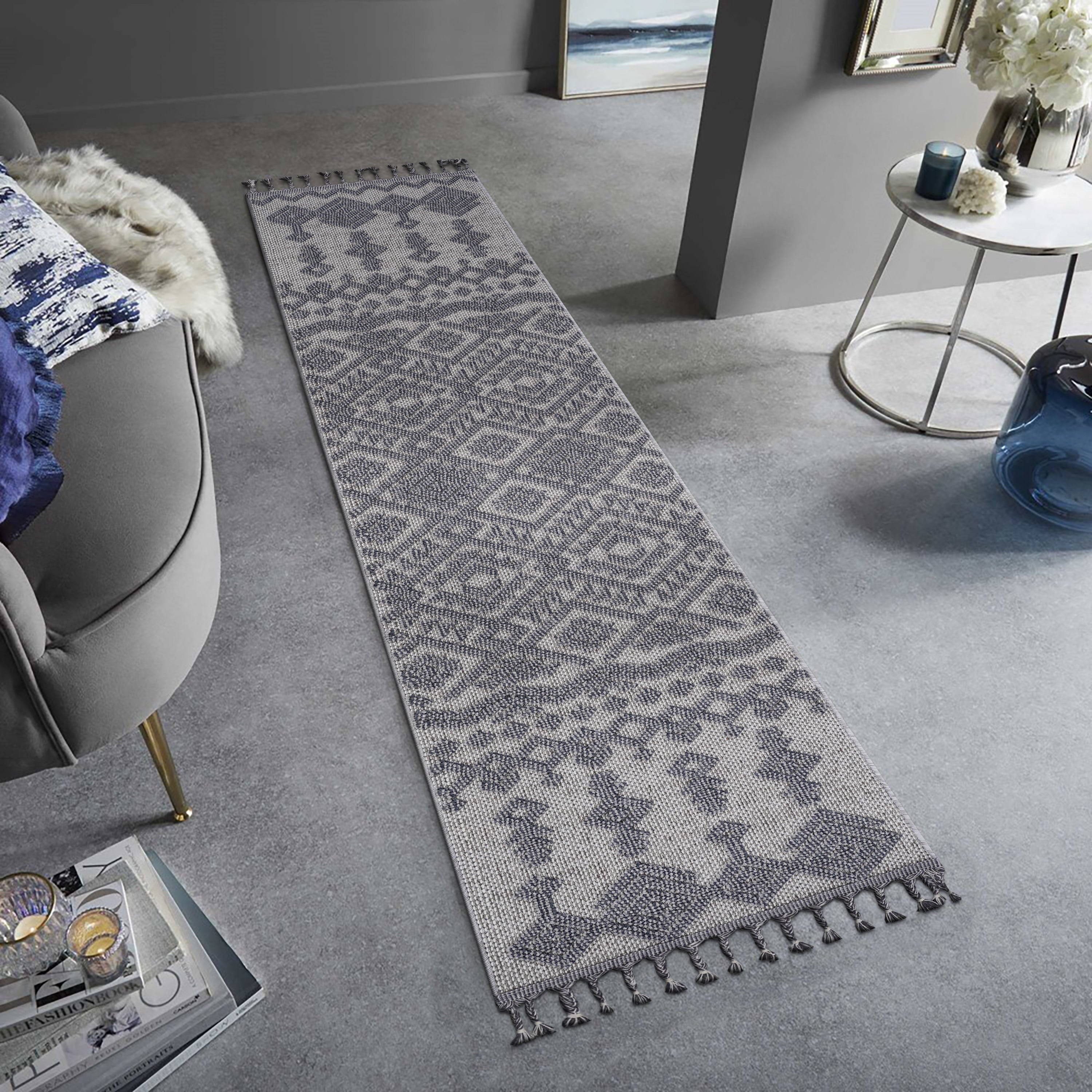 Roomfitters 2X8 Machine Washable Boho Vintage Area Rug Non Slip Pet Friendly Indoor Living Room Decor Carpet White Gray