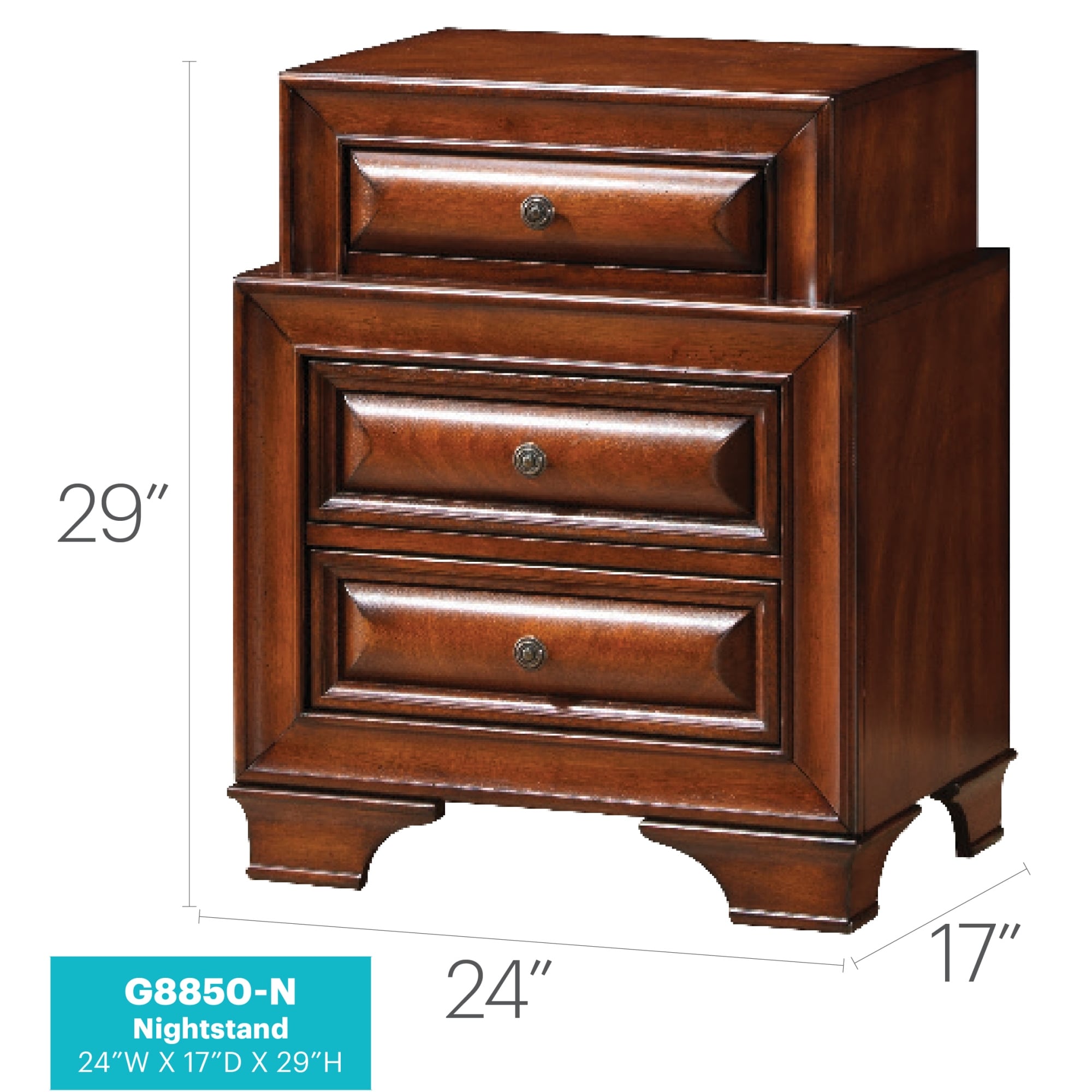 Roomfitters 3 Drawer Nightstand Charming Wood Grain Curved Fronts Fully Assembled Modern Storage Tower