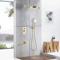 Roomfitters 3 Function Rainfall Shower System With Handheld Spray And Tub Spout Pressure Balance Valve Set Brushed Gold