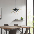 Roomfitters 3 Light Starburst Chandelier Black Gold Geometric Ceiling Light Two Tone Sputnik Semi Flush Mount Hanging Light