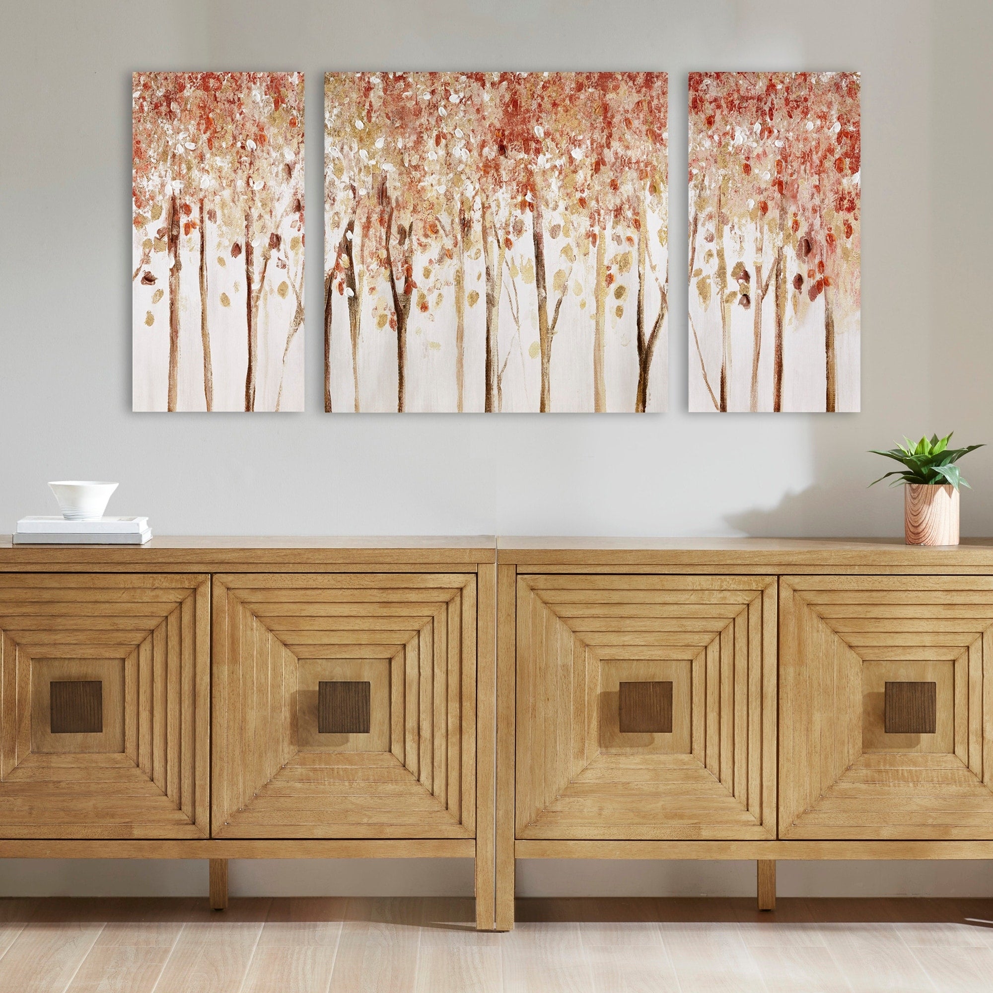 Roomfitters 3 Piece Autumn Forest Triptych Canvas Wall Art Set Hand Painted Textured Landscape For Living Room Decor