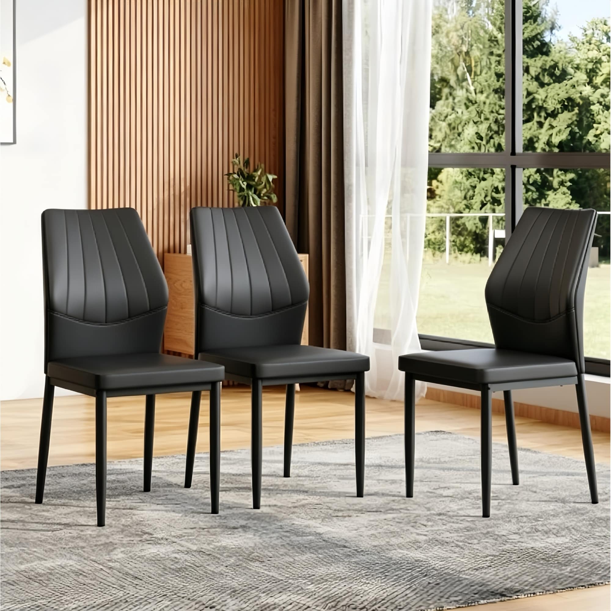 Roomfitters 3 Piece Black Dining Chairs Ergonomic Pu Upholstery 37 Inch High Back Side Chairs Modern Seating Set Of 3