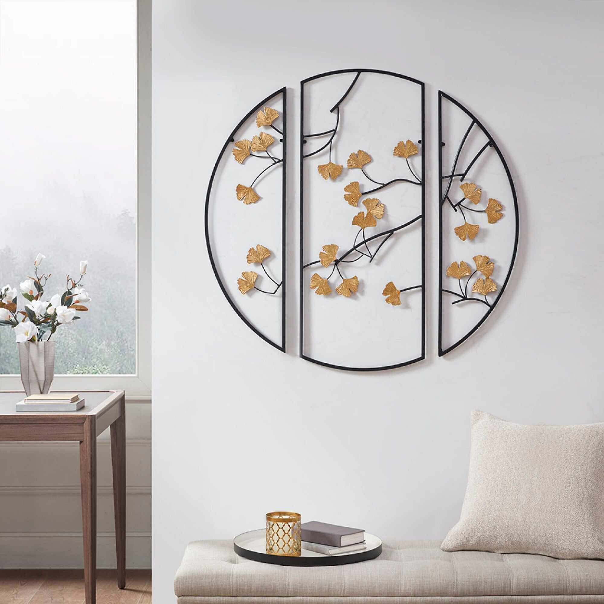 Roomfitters 3 Piece Black And Gold Ginkgo Leaf Dimensional Metal Wall Art Decor Set