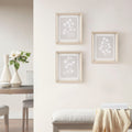 Roomfitters 3 Piece Framed Glass Wall Art Set Beige And Gray Botanical Floral Prints With Light Wood Beveled Frames