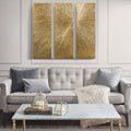 Roomfitters 3 Piece Gold Sunburst Dimensional Wall Art Set Hand Painted Textured Triptych