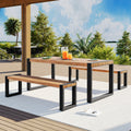 Roomfitters 3 Piece Outdoor Dining Set With Rectangular Table And 2 Benches Industrial Patio Picnic Furniture Acacia Wood