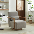 Roomfitters 30.3 Modern Swivel Accent Chair Open Frame Solid Wood Arms 360 Rotation