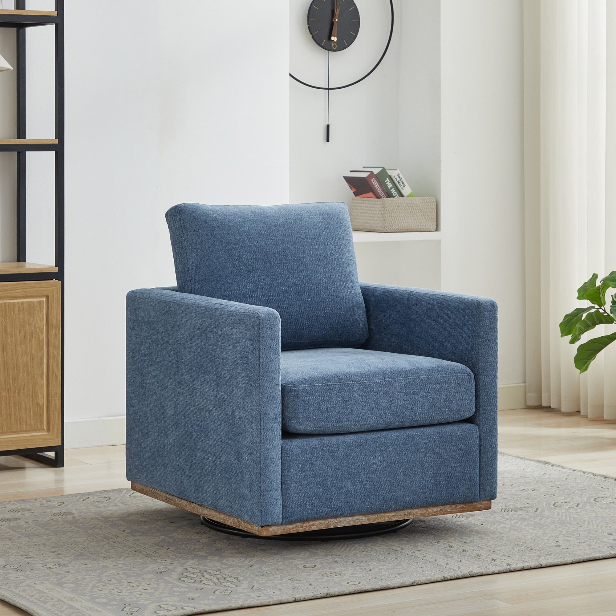Roomfitters 30.7 W 360 Swivel Accent Chair Modern Upholstered Armchair With Wood Base For Living Room