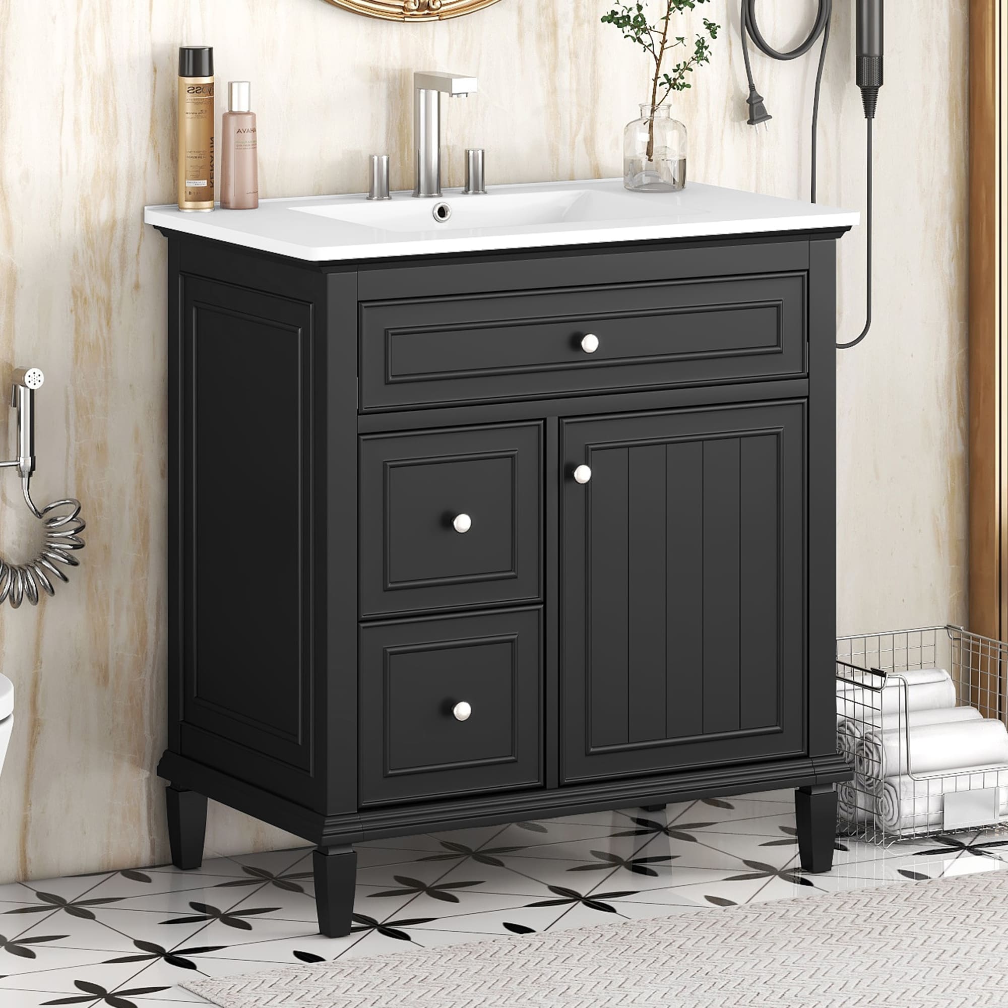 Roomfitters 30 Bathroom Vanity With Sink Single Sink Cabinet With 2 Drawers Tilt Out Tray Modern Shaker Door