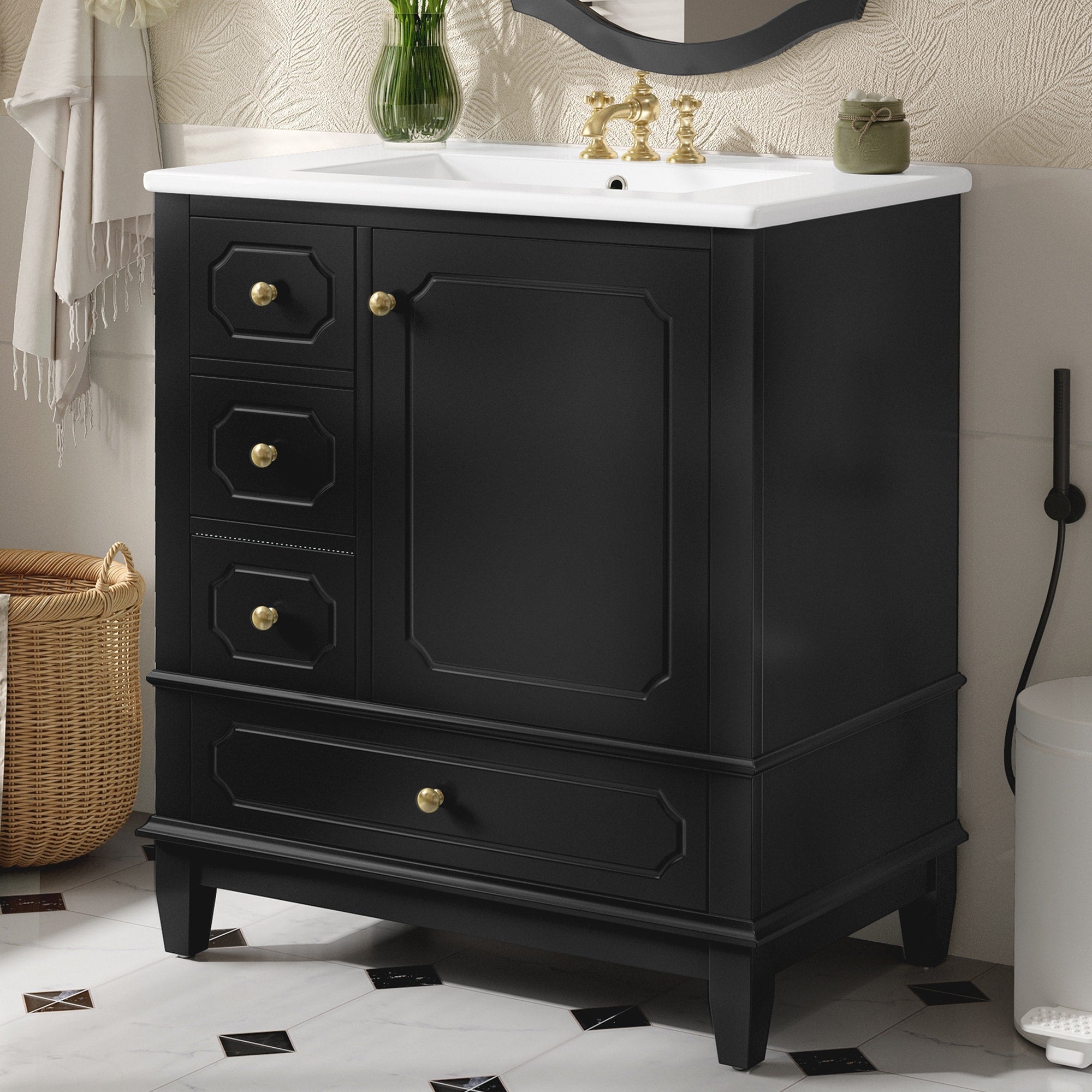 Roomfitters 30 Bathroom Vanity With Sink Solid Wood Frame 3 Drawers Soft Close Door With Storage Racks