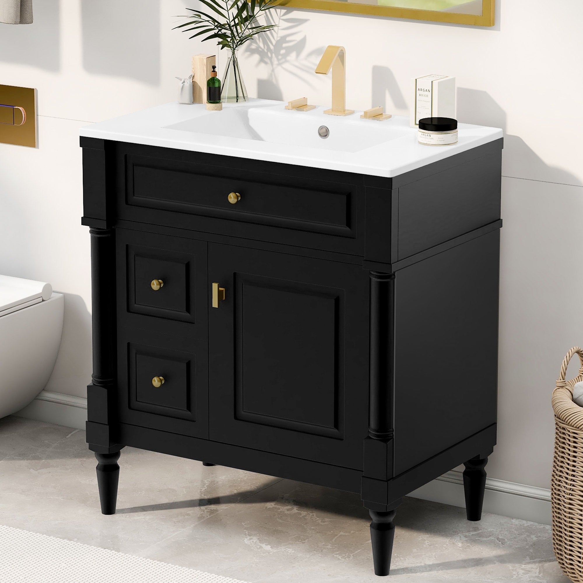 Roomfitters 30 Bathroom Vanity With Sink Solid Wood Frame Flip Drawer 2 Drawers Door Rack