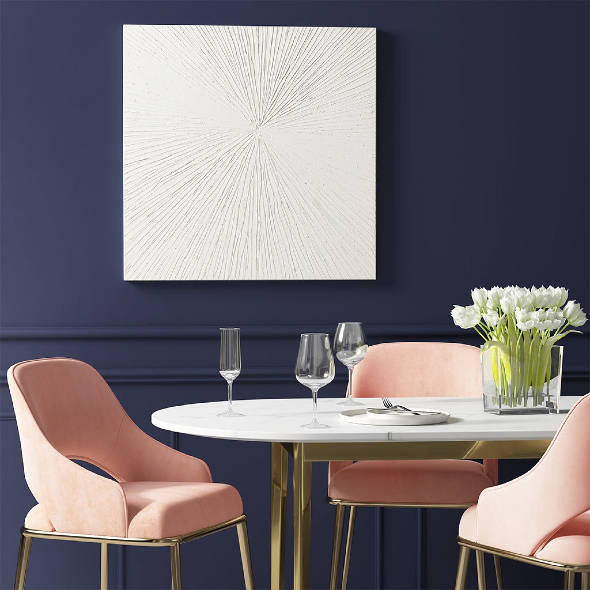 Roomfitters 30X30 Inch White Textured Abstract Burst Wall Art Modern Dimensional Hand Painted Decor For Living Room