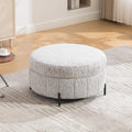 Roomfitters 31.3 Round Storage Ottoman Modern Channel Tufted Upholstered Footstool Coffee Table With Metal Legs