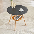 Roomfitters 31.5 Inch Circular Dining Table Natural Solid Wood Leg Mdf Kitchen Table With Woven Storage Basket