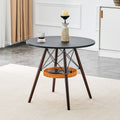 Roomfitters 31.5 Inch Circular Dining Table Walnut Solid Wood Leg Mdf Kitchen Table With Woven Storage Basket