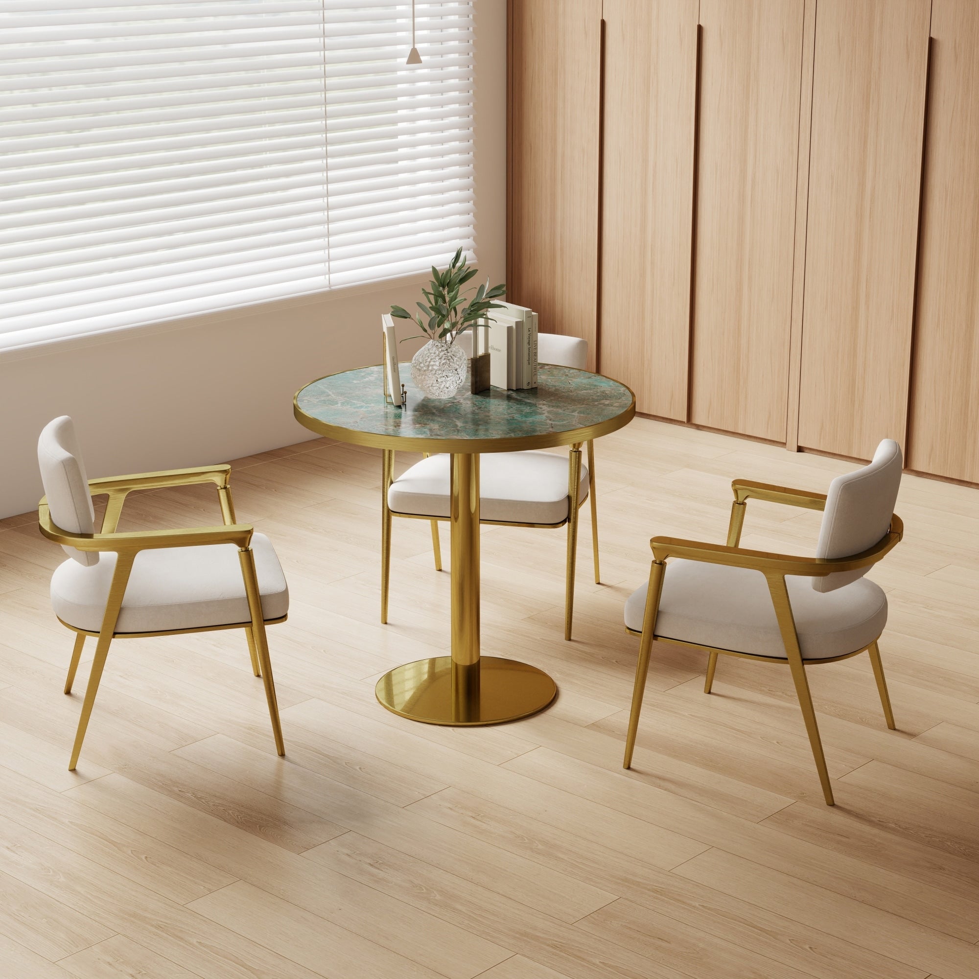 Roomfitters 31.5 Inch Modern Round Square Dining Table With Faux Marble Top And Sturdy Metal Pedestal Base For Small Spaces