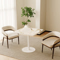Roomfitters 31.5 Inch Round Dining Table With White Faux Marble Top And Sturdy Metal Pedestal Base For Small Spaces White