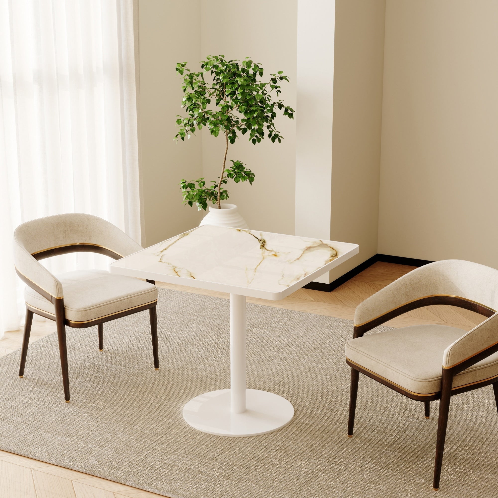 Roomfitters 31.5 Inch Round Dining Table With White Faux Marble Top And Sturdy Metal Pedestal Base For Small Spaces White