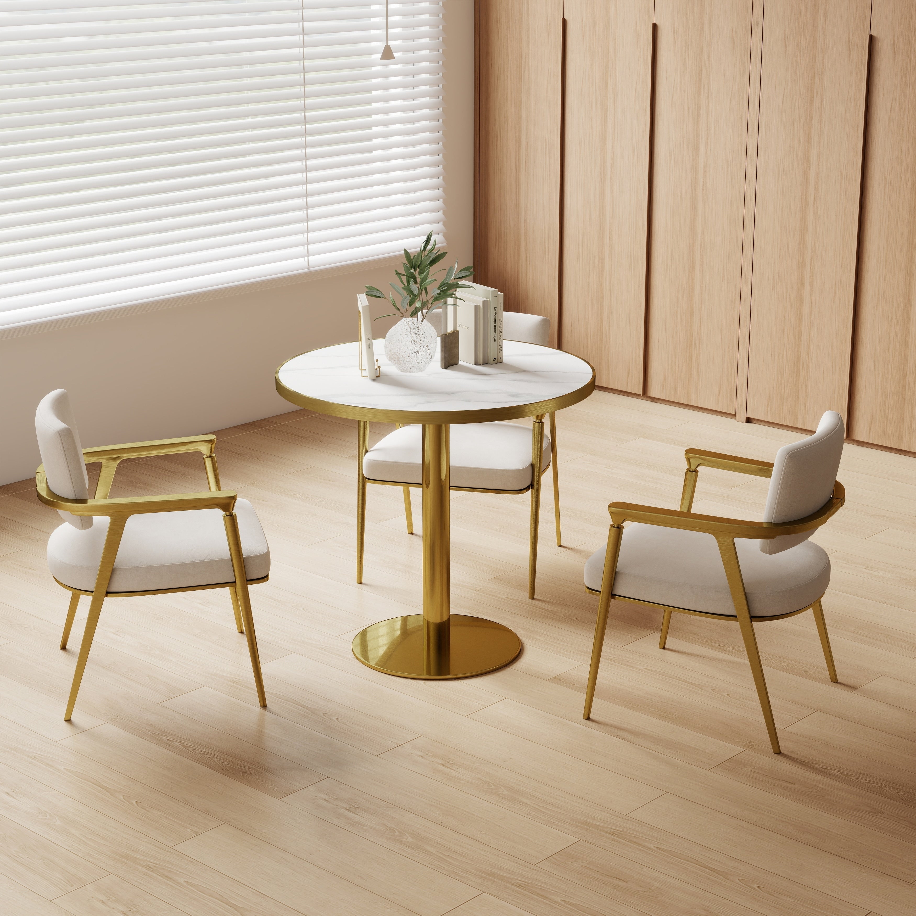 Roomfitters 31.5 Round Dining Table With Faux Marble Top And Metal Pedestal Base For Small Kitchen Spaces