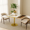 Roomfitters 31.5 Square Dining Table With Faux Marble Top And Metal Pedestal Base For Small Kitchen Spaces