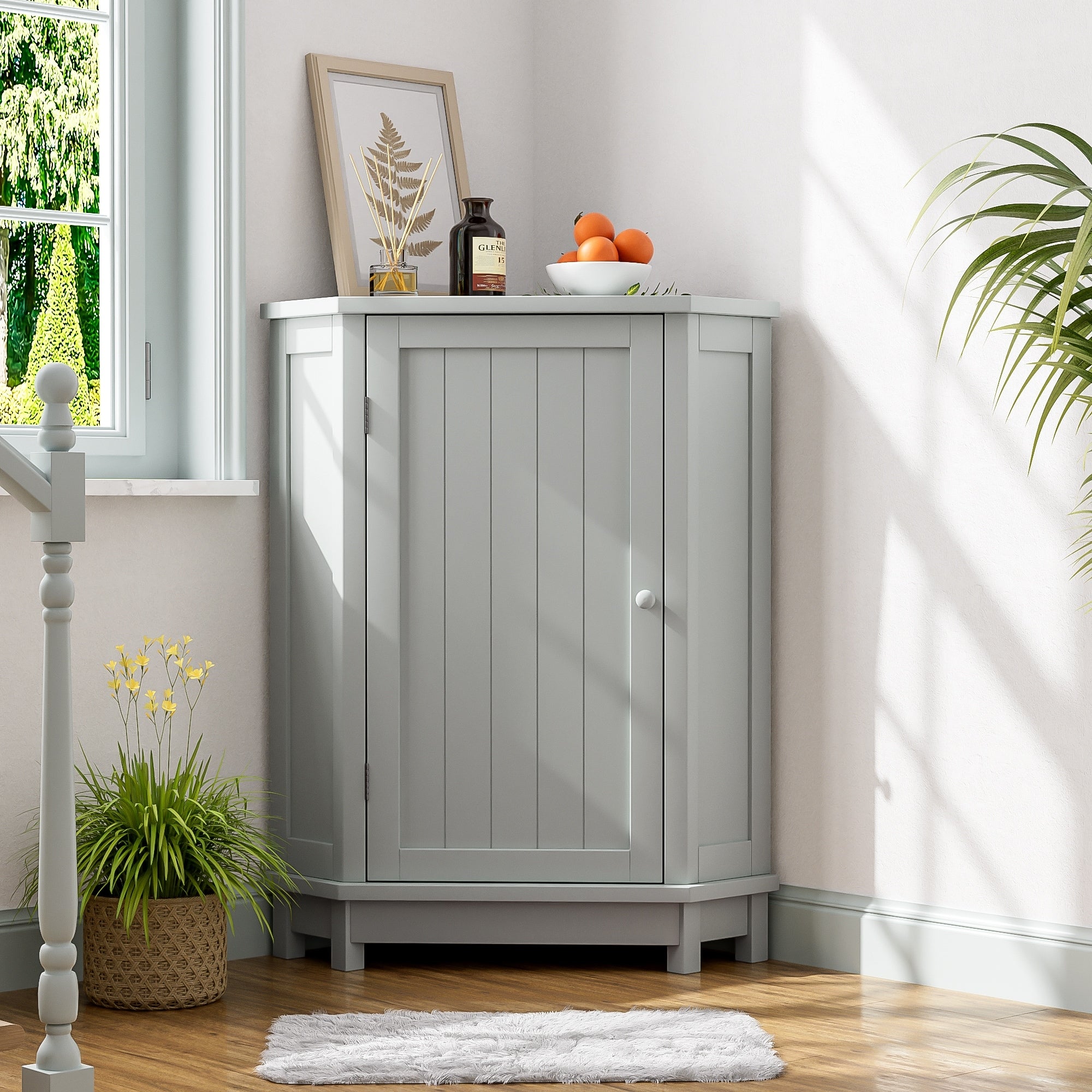 Roomfitters 31 Tall Corner Bathroom Storage Cabinet Freestanding Accent Floor Cupboard With Shaker Door And Shelves