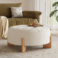 Roomfitters 32 Inch Oversized Round Button Tufted Ottoman Upholstered Coffee Table Footrest With Wood Legs