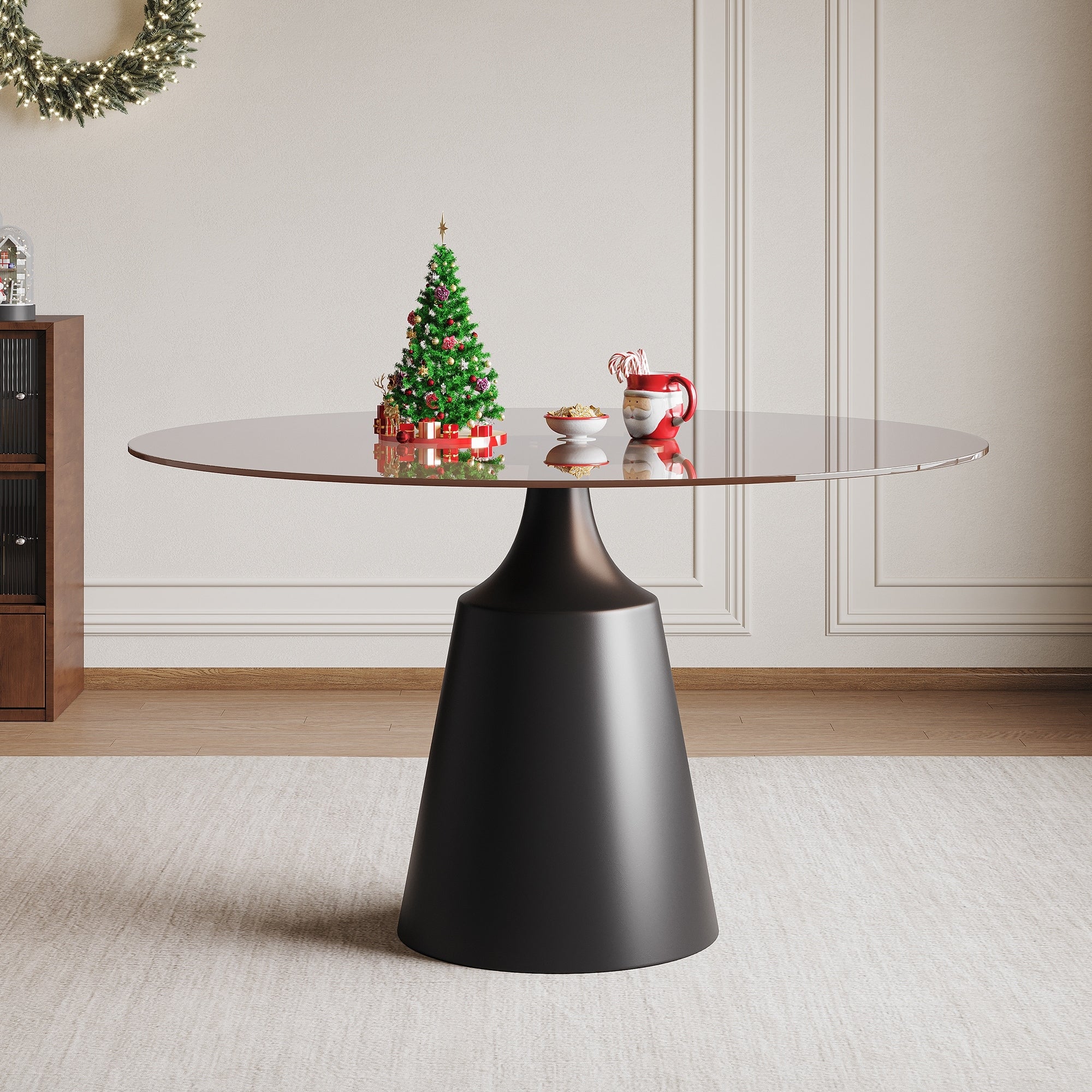 Roomfitters 35 Inch Round Dining Table Mid Century Modern Pedestal Kitchen Table With Tempered Glass Top