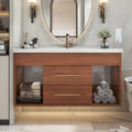 Roomfitters 35.4 Floating Bathroom Vanity With Single Sink Wall Mount Wood Storage Cabinet And Gold Handles White And Walnut