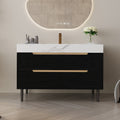 Roomfitters 35.4 Freestanding Bathroom Vanity With Single Sink White Marble Look Top And Gold Handles Black And White