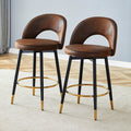 Roomfitters 360 Degree Swivel Brown Tech Fabric Bar Chairs Upholstered Counter Stools Black Metal Leg Set Of 2 Bar Seating