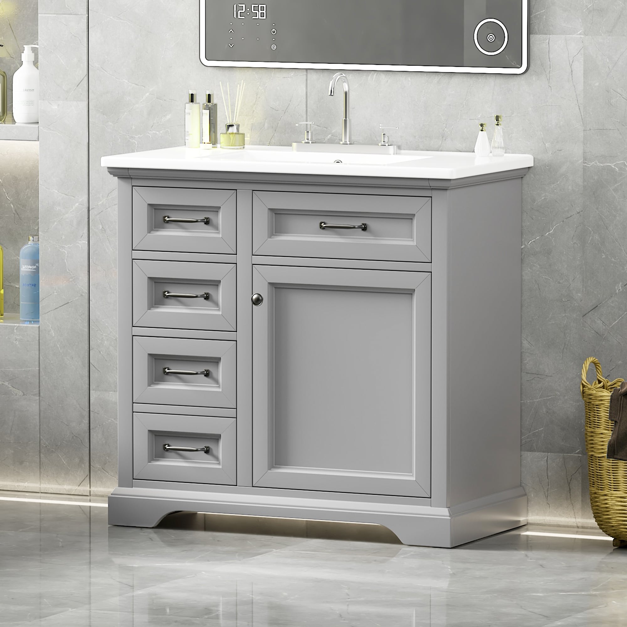 Roomfitters 36 Bathroom Vanity With Ceramic Sink 2 Tip Out Drawers And Smart Storage Organizer