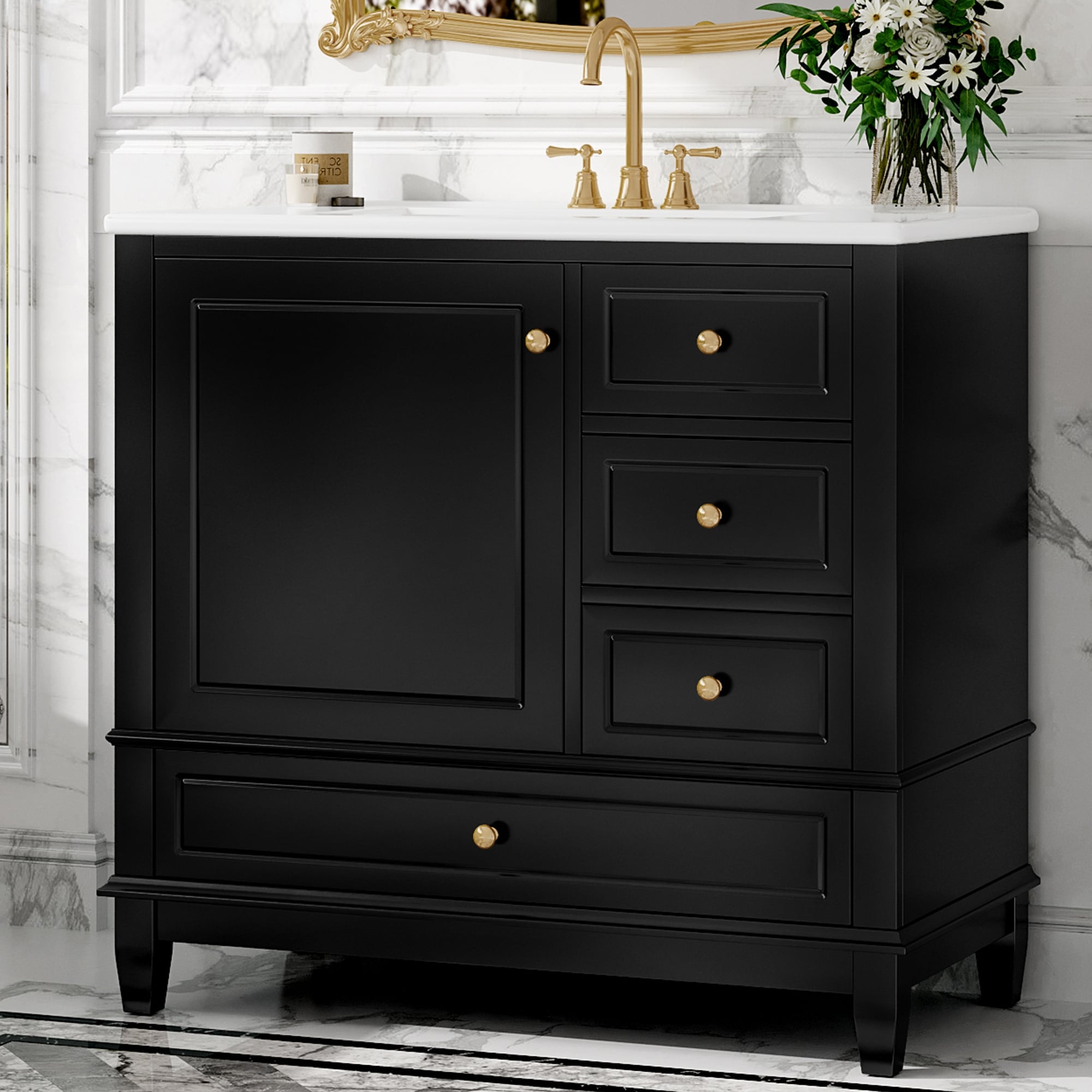 Roomfitters 36 Bathroom Vanity With Ceramic Sink Solid Wood Frame 3 Drawers Soft Close Door With Racks