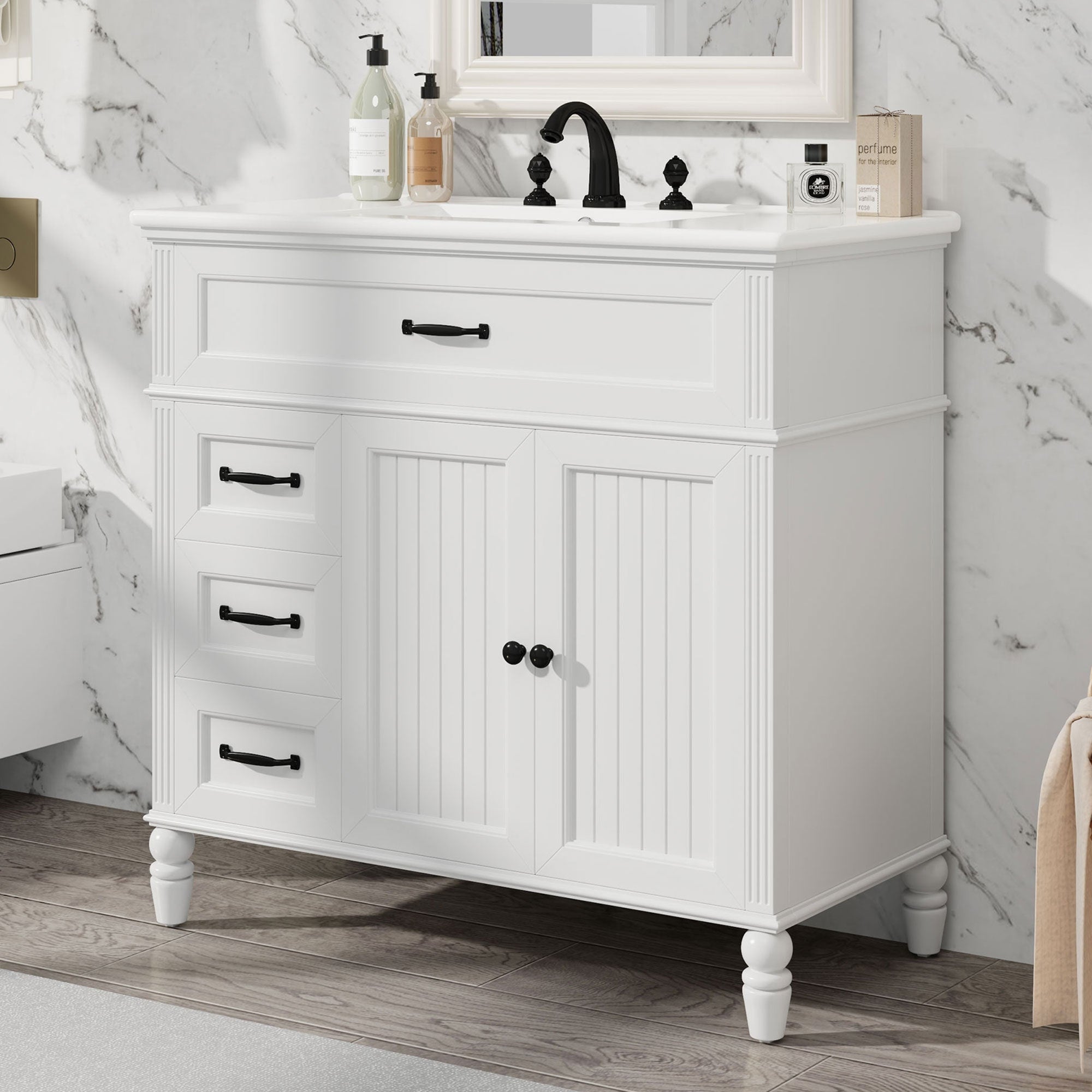 Roomfitters 36 Bathroom Vanity With Integrated Ceramic Sink Solid Wood Frame And Soft Close Storage