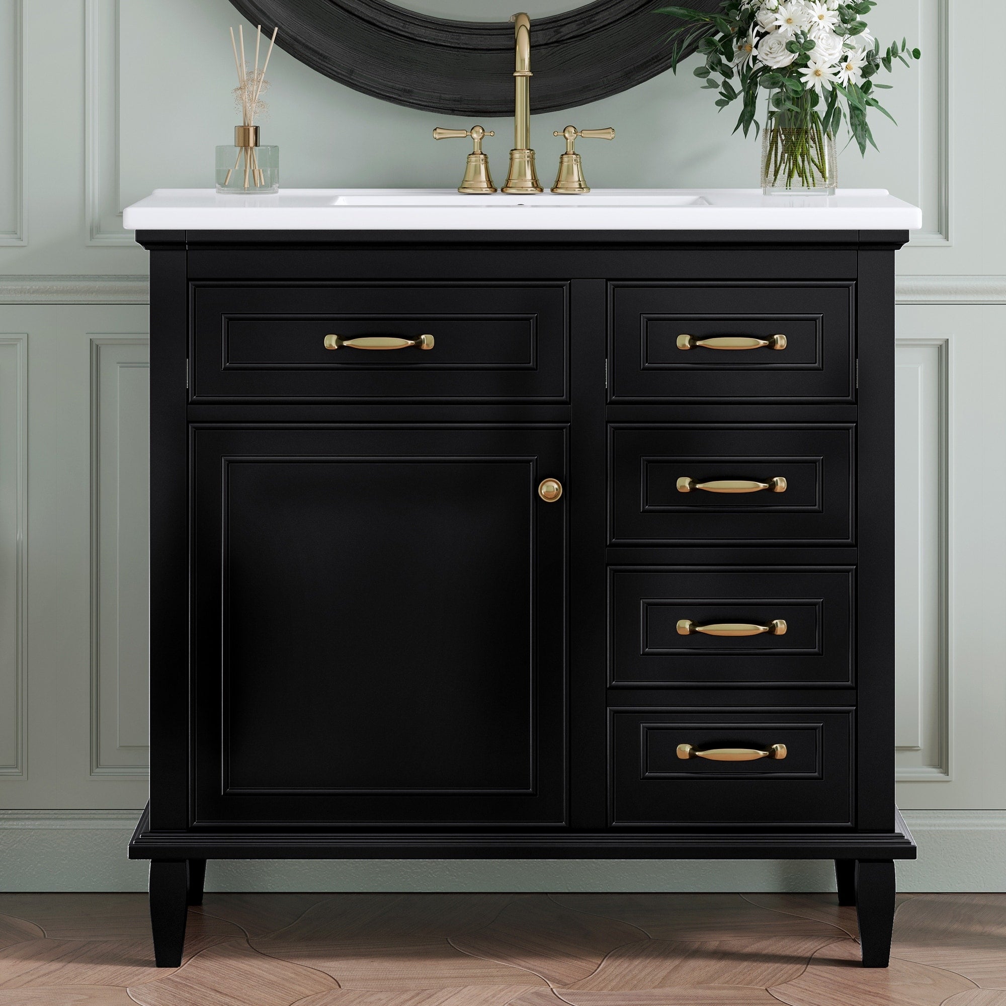 Roomfitters 36 Bathroom Vanity With Sink Solid Wood Frame 2 Flip Drawers Soft Close Cabinet With Door Rack