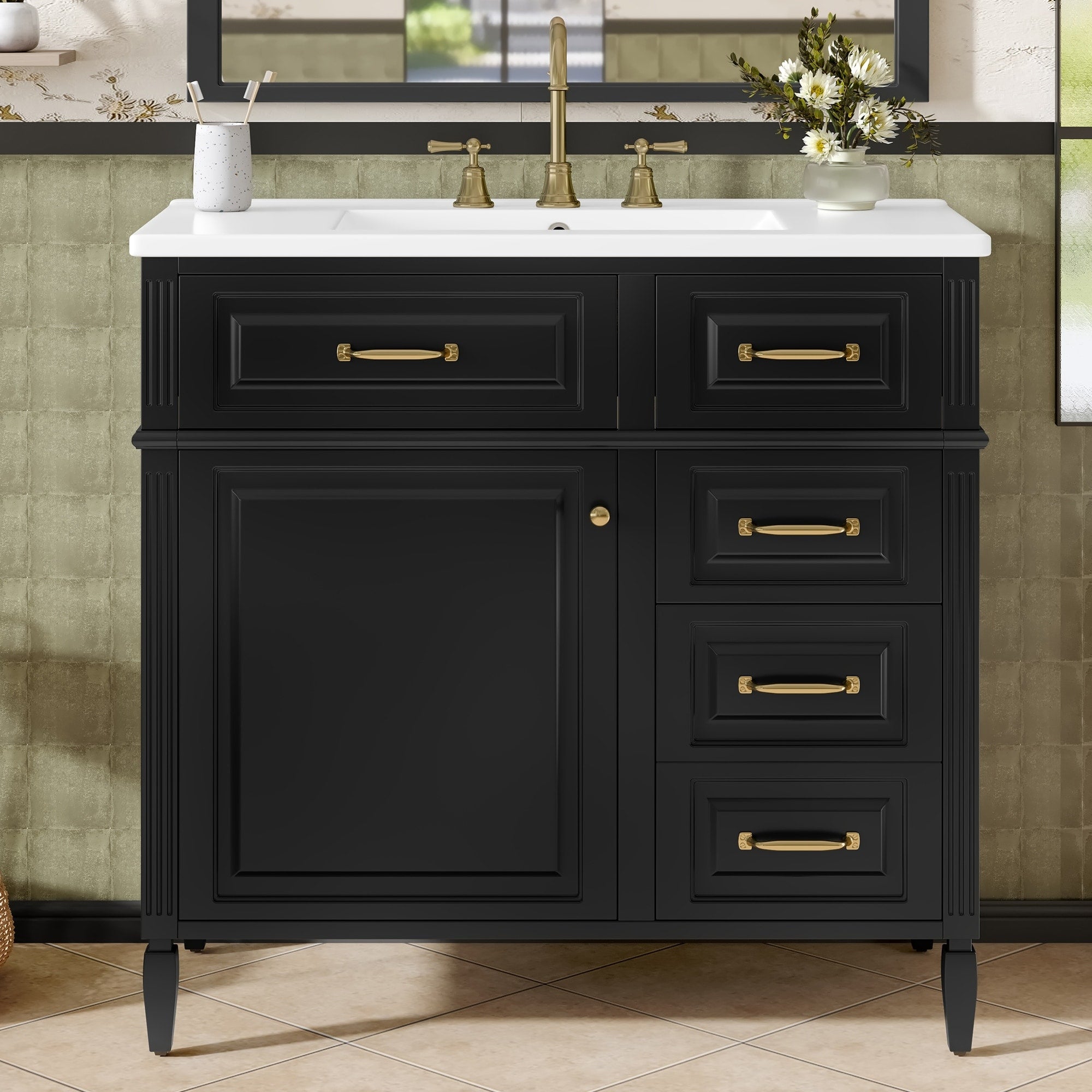 Roomfitters 36 Bathroom Vanity With Sink Solid Wood Legs 4 Drawers Soft Close Door With Storage Rack