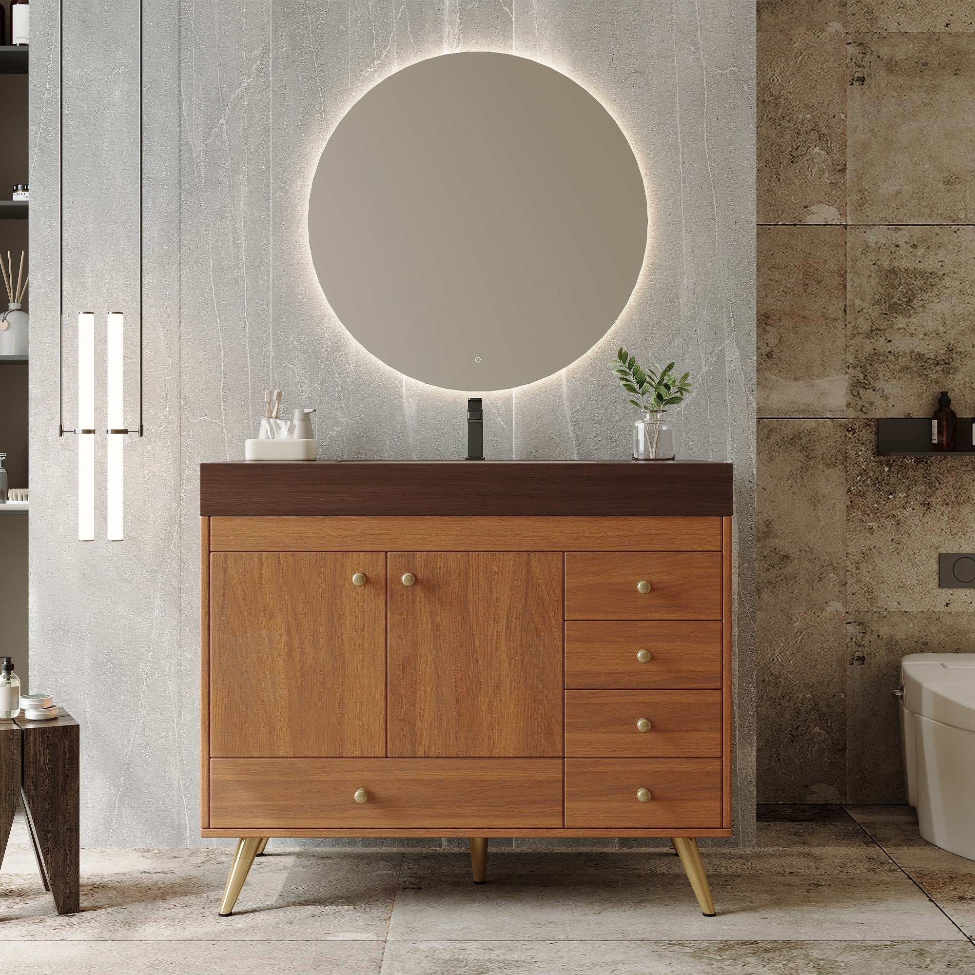 Roomfitters 36 Freestanding Bathroom Vanity With Sink Mid Century Modern Storage Cabinet 5 Drawers