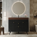 Roomfitters 36 Freestanding Bathroom Vanity With Sink Mid Century Storage Cabinet Tapered Legs Gold Knobs