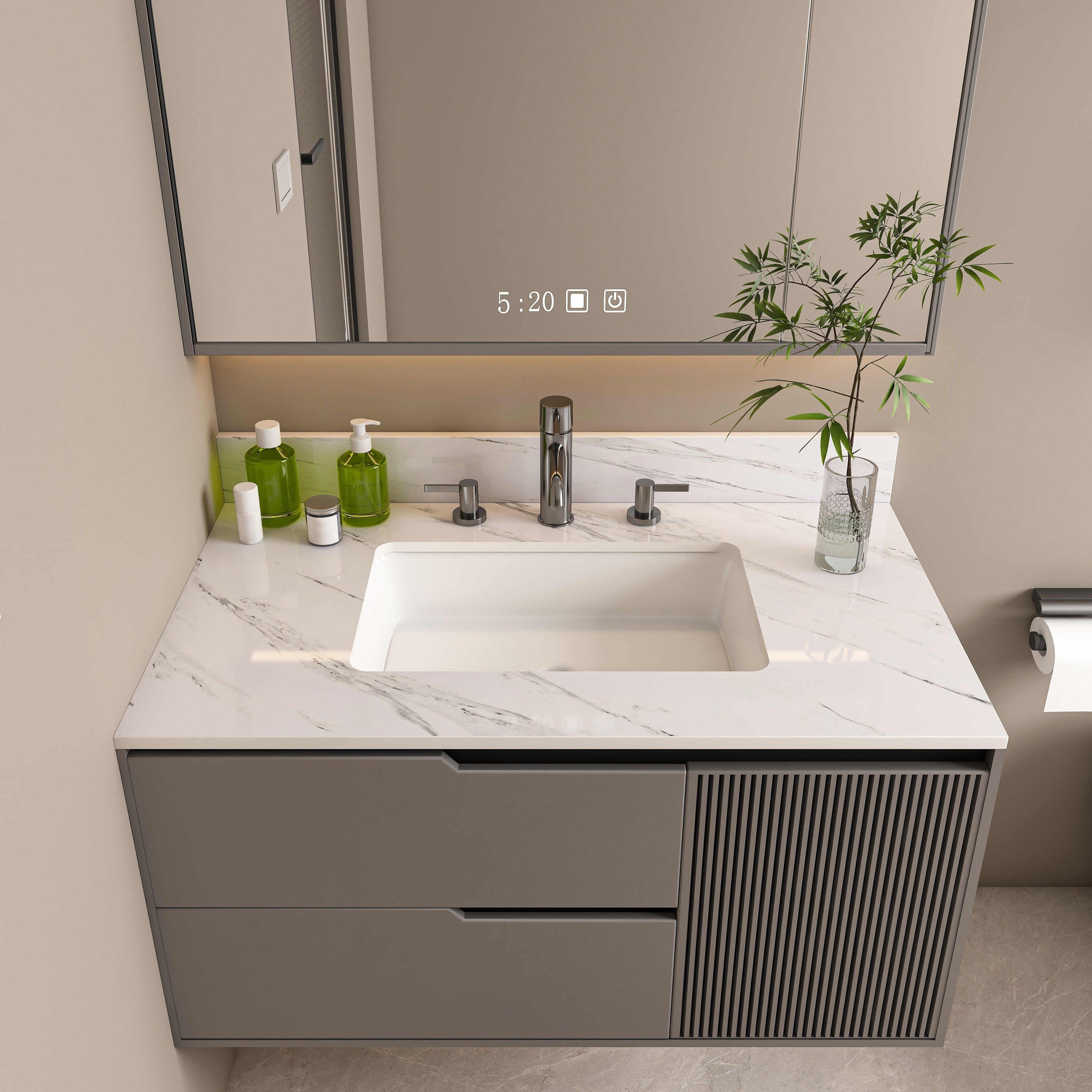 Roomfitters 37 Inch Bianco Carrara Venato Vanity Top With Rectangular Undermount Sink Sintered Stone Counter White