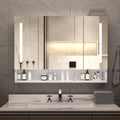 Roomfitters 39 Inch Illuminated Medicine Cabinet Aluminum Bathroom Storage Mirror Wall Mounted Vanity Organizer White