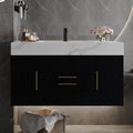 Roomfitters 39.4 Floating Bathroom Vanity With Single Sink Wall Mount Marble Look Top And Gold Handles Black And White