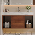 Roomfitters 39.4 Floating Bathroom Vanity With Single Sink Wall Mount Wood Storage Cabinet Marble Top Walnut And White