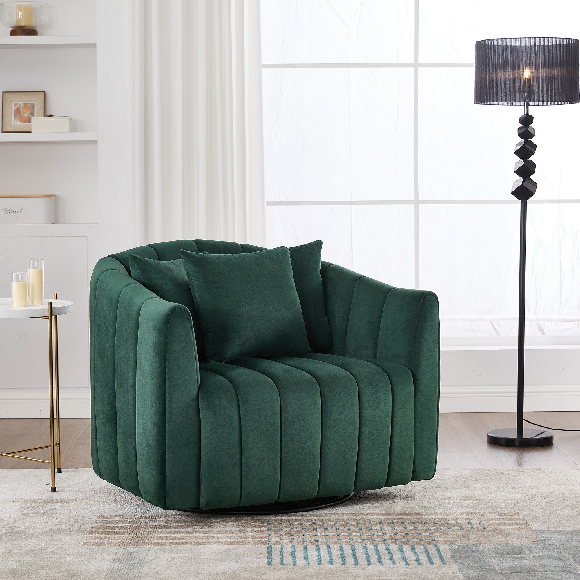 Roomfitters 39 Swivel Accent Barrel Chair Modern Channel Tufted Armchair Lounge Sofa With Pillows