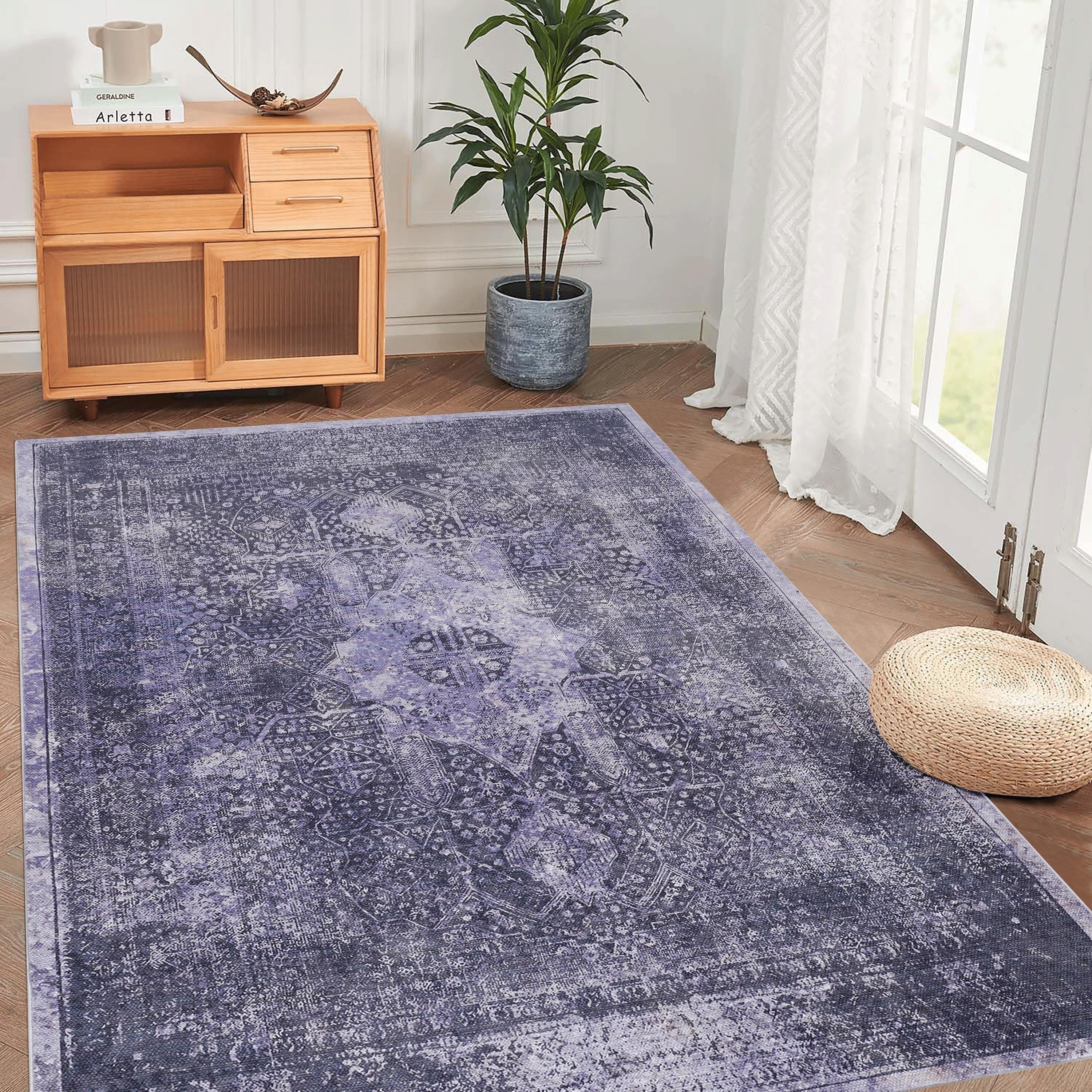 Roomfitters 3X5 Machine Washable Boho Vintage Area Rug Non Slip Pet Friendly Indoor Living Room D Cor Carpet Anthracite