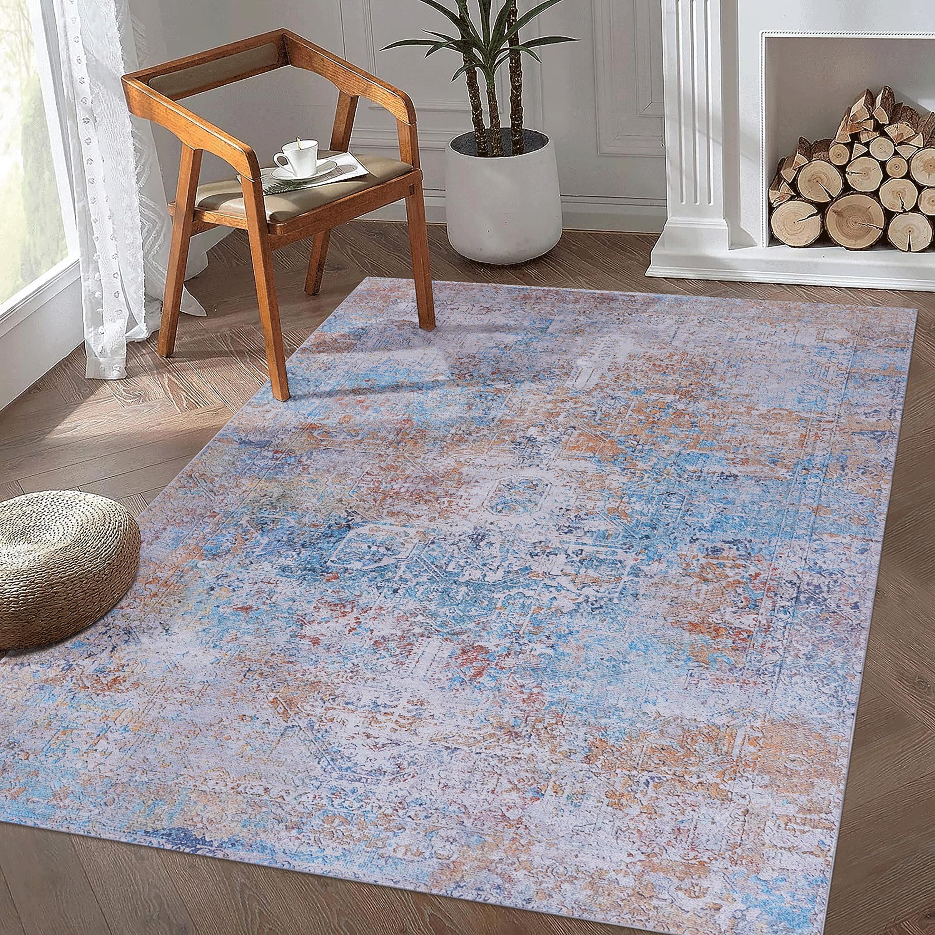 Roomfitters 3X5 Machine Washable Boho Vintage Area Rug Non Slip Pet Friendly Indoor Living Room D Cor Carpet Yellow