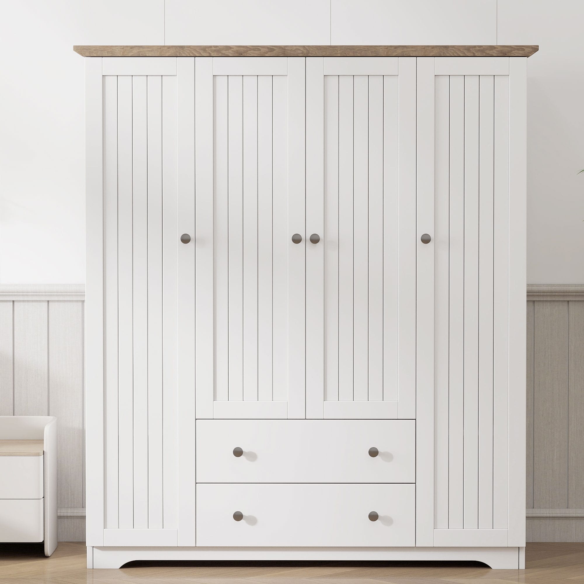 Roomfitters 4 Door Wardrobe Armoire With 2 Drawers And Hanging Rail