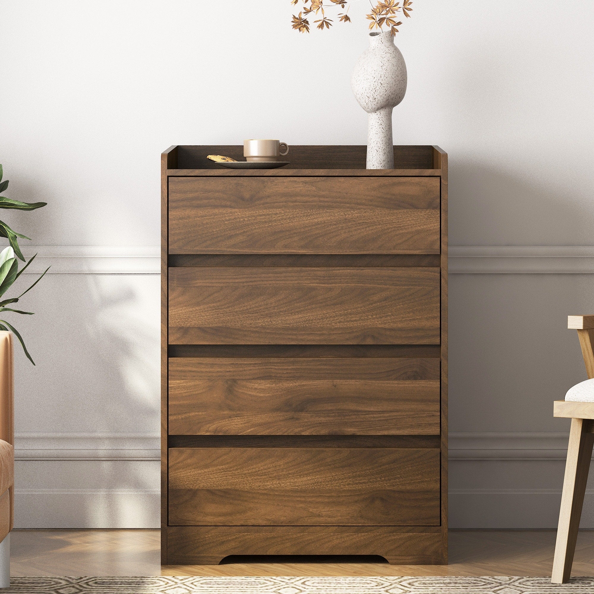 Roomfitters 4 Drawer Chest Of Drawers Without Handle Modern Handleless Storage Tower Bedroom Organizing Cabinet