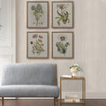 Roomfitters 4 Piece Botanical Illustration Framed Linen Canvas Wall Art Set Cottage Style Green