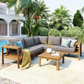 Roomfitters 4 Piece Outdoor Sectional Sofa Set With Coffee Table And Built In Side Shelves Wood Frame