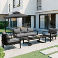 Roomfitters 4 Piece Outdoor Steel Sofa Set With Coffee Table 3 Seater Couch And 2 Armchairs For Patio Garden